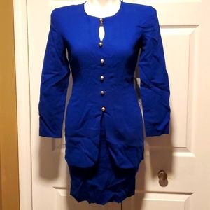 NWT Donna Ricco New York Petite Women's Royal Blue Wool Long Sleeve Dress - 4P